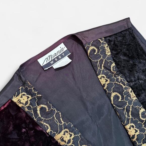 VTG 80s/90s Marmie Westt Gold, Black & Burgundy Velvet Lace Whimsy Vest Top L - Picture 6 of 7